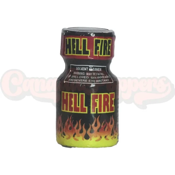 hell-fire-10ml-01 Hell Fire 10ml poppers bottle with flame graphic and bold yellow and black label – Canada Poppers