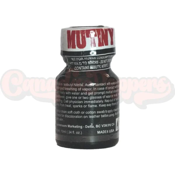 mutiny-10ml-02 Mutiny 10ml back label showing isobutyl nitrite solvent cleaner information